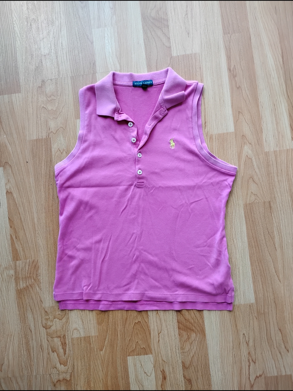 Ralph Lauren Sleeveless Polo in Bright Pink with Yellow Pony